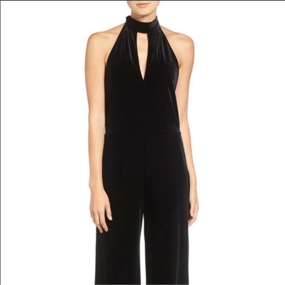 7 for all mankind Black Velvet Halter Wide Leg Jumpsuit